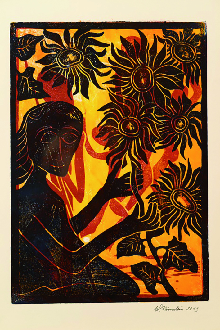 Holzdruck Sonnenblumen Walter Hörnstein